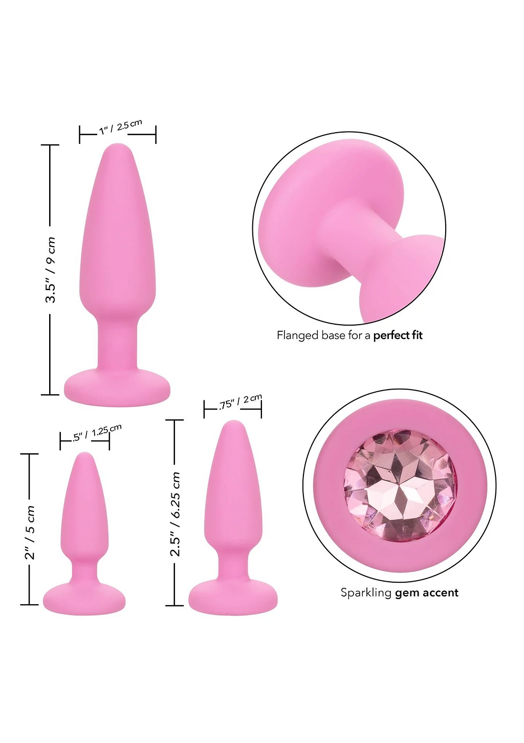 Zestaw korków analnych Crystal Booty – 3 rozmiary, róż — zdjęcie 3