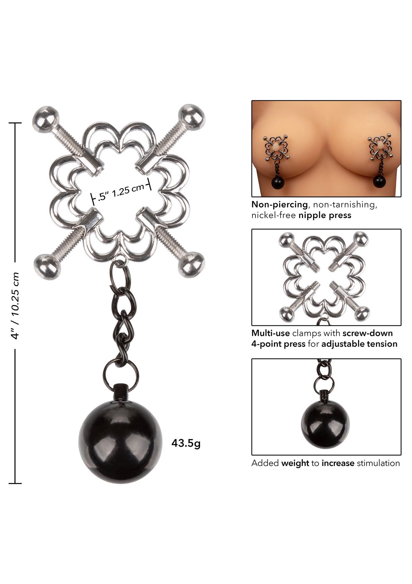 Zaciski na sutki 4-Point Weighted Nipple Press – metalowe, regulowane — zdjęcie 6