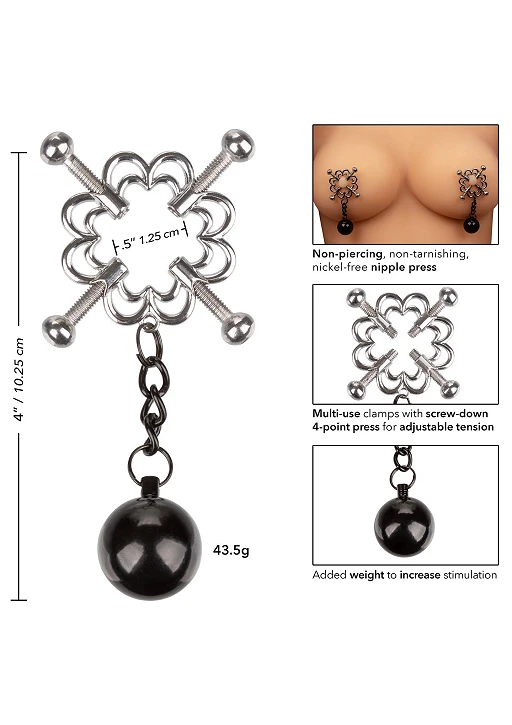 Zaciski na sutki 4-Point Weighted Nipple Press – metalowe, regulowane — zdjęcie 6