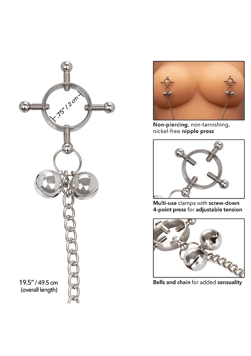 Zaciski na sutki 4-Point Nipple Press z dzwoneczkami – metal — zdjęcie 5