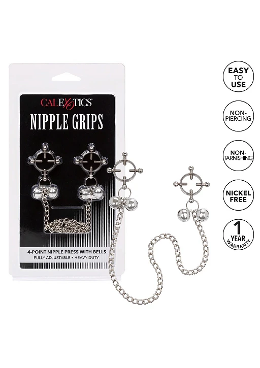 Zaciski na sutki 4-Point Nipple Press z dzwoneczkami – metal — zdjęcie 6