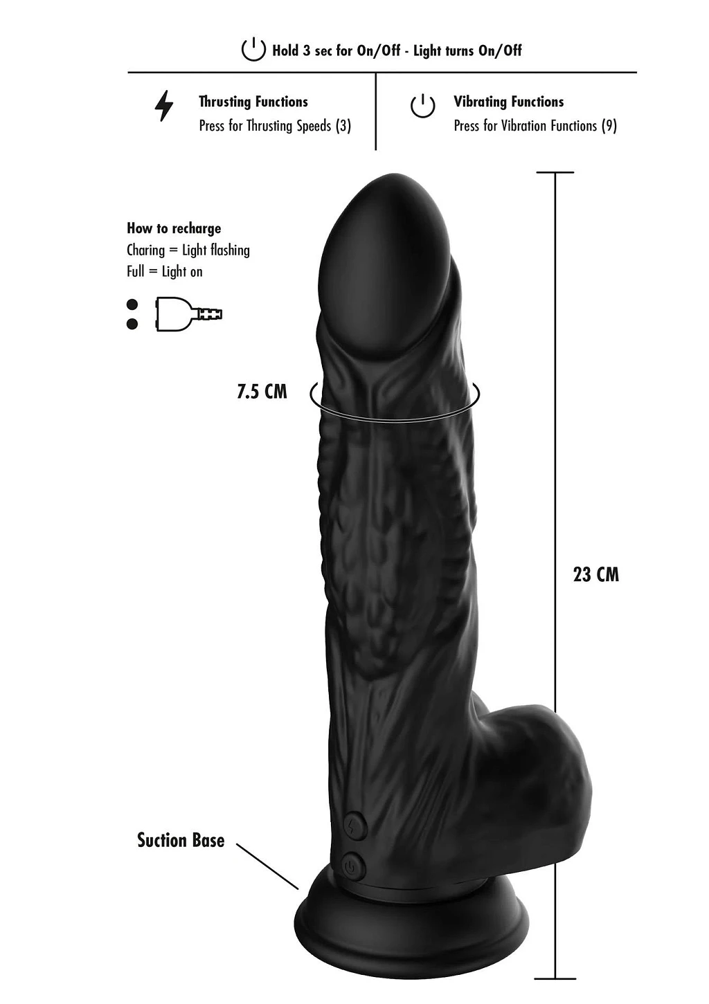Wibrujące dildo Raptor – 23 cm, 2 silniki, ruchy posuwiste — zdjęcie 5