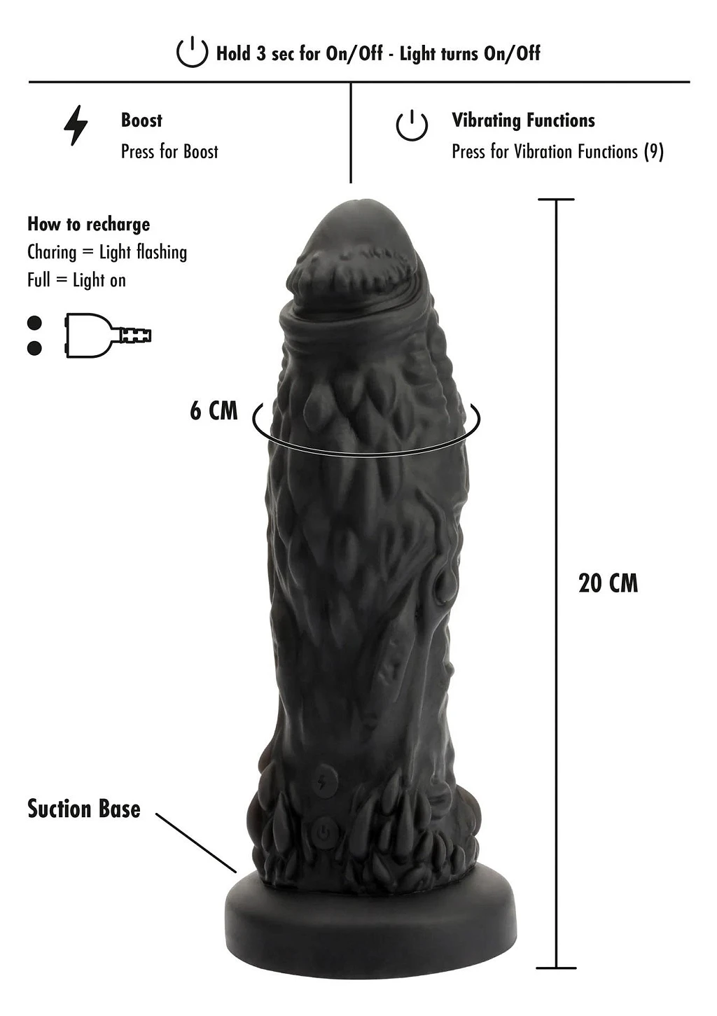 Wibrator Goblin – silikonowy, 20 cm, przyssawka — zdjęcie 5