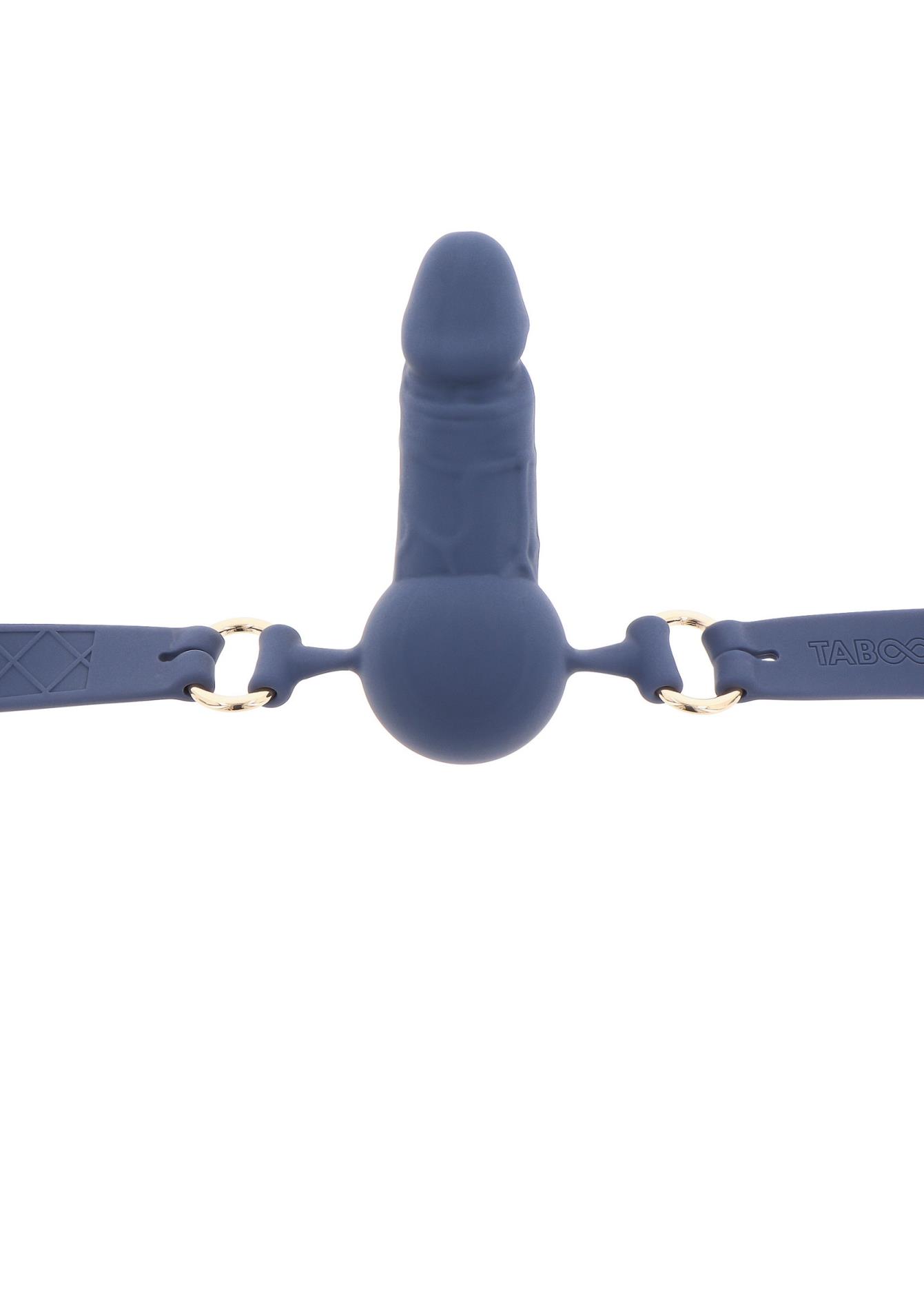 Knebel z silikonowym penisem – niebieski, regulowany — zdjęcie 5