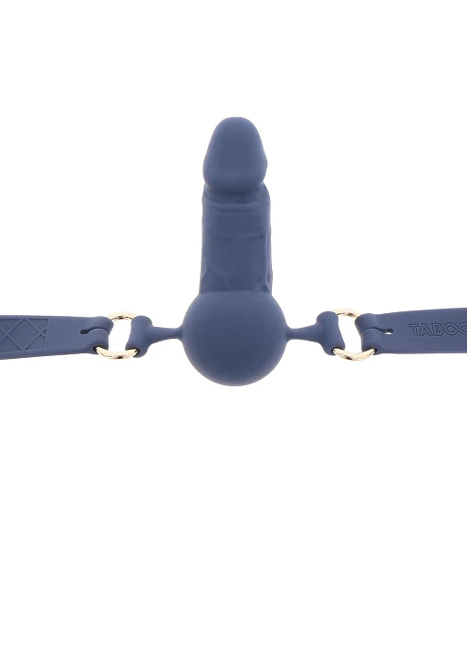 Knebel z silikonowym penisem – niebieski, regulowany — zdjęcie 5