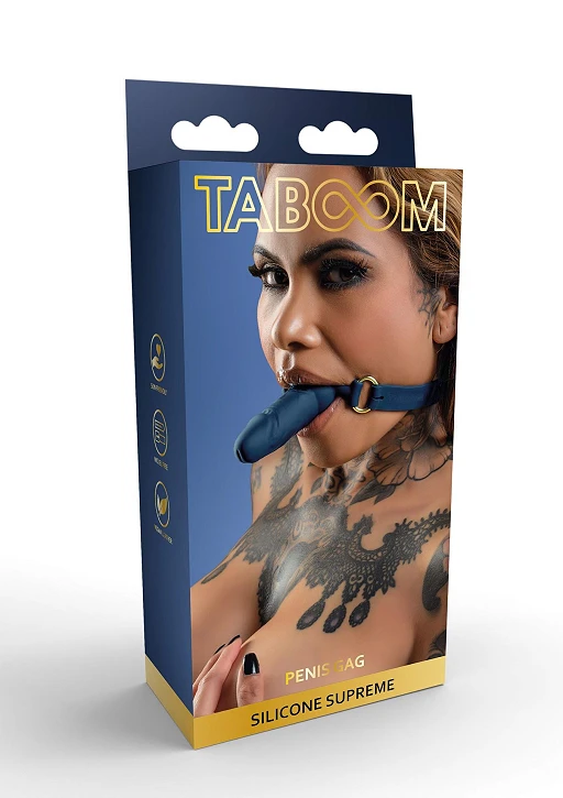 Knebel z silikonowym penisem – niebieski, regulowany — zdjęcie 7