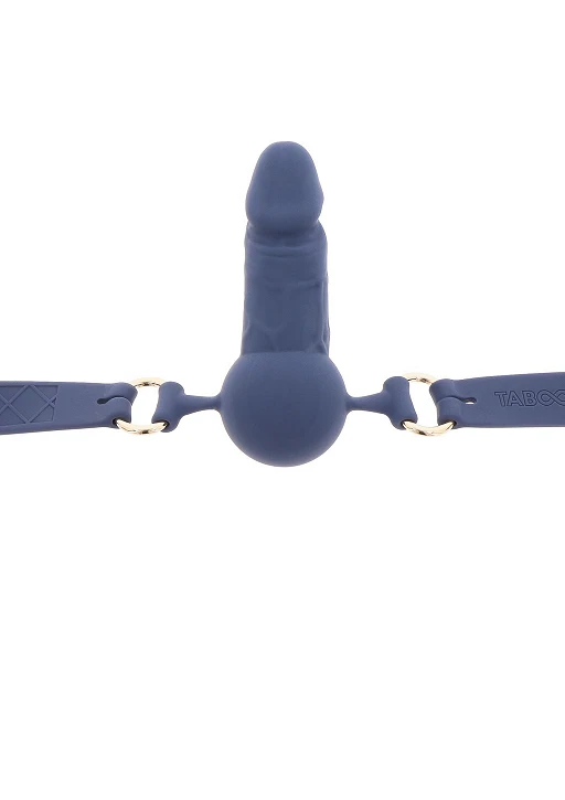 Knebel z silikonowym penisem – niebieski, regulowany — zdjęcie 10