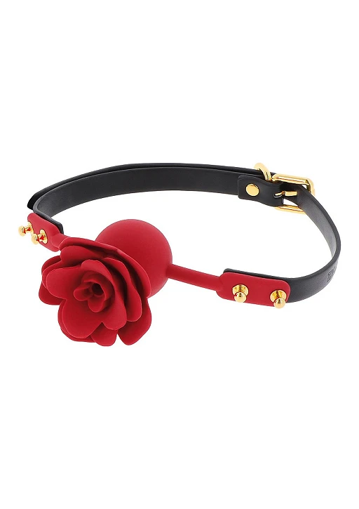 Knebel kulowy Wild Roses – silikon, pasek PU, czarny — zdjęcie 4