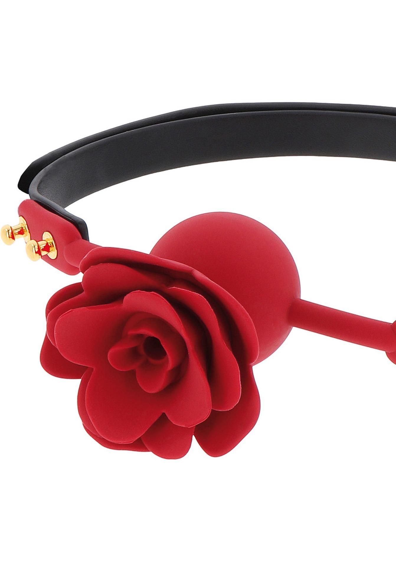 Knebel kulowy Wild Roses – silikon, pasek PU, czarny — zdjęcie 5