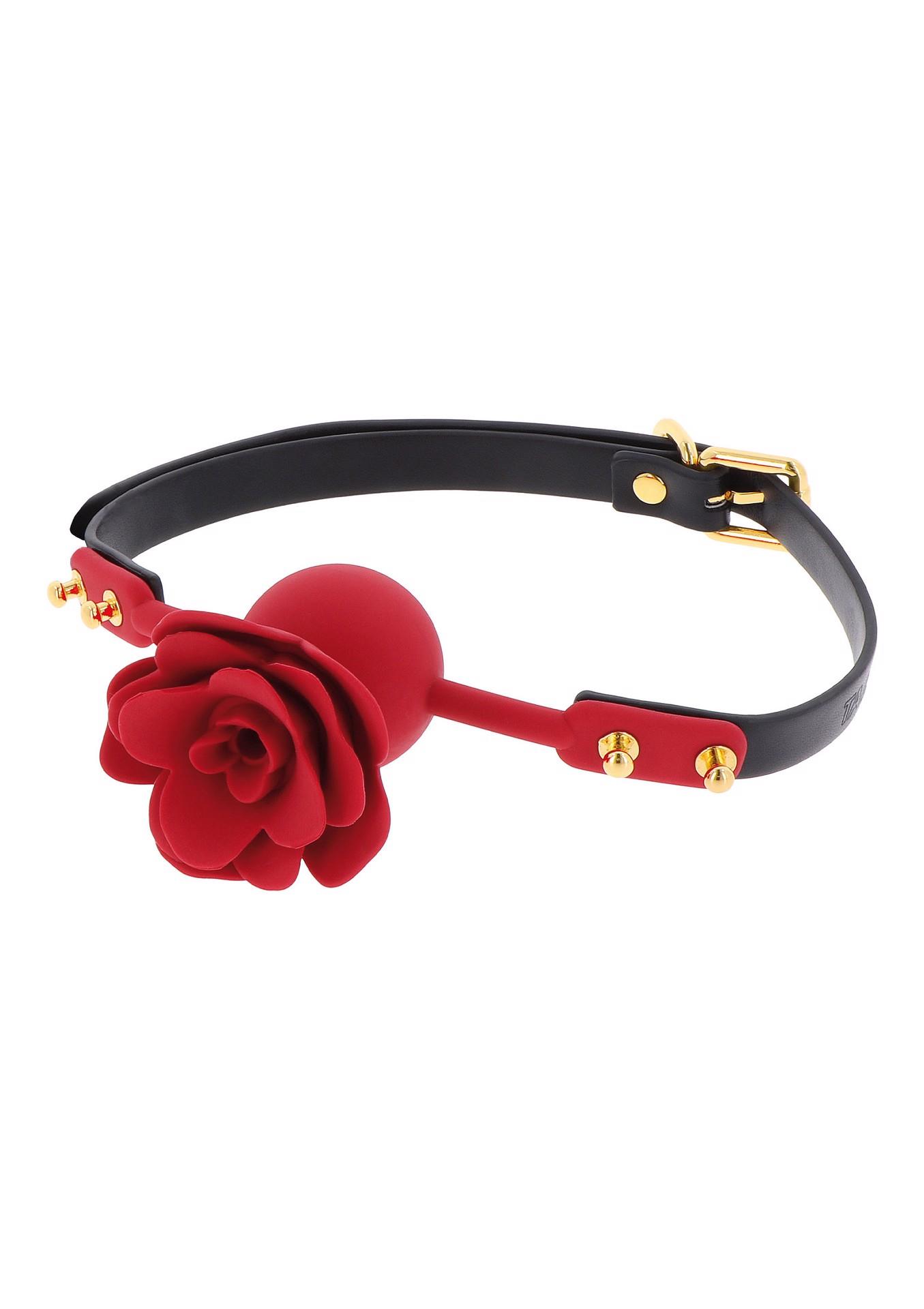 Knebel kulowy Wild Roses – silikon, pasek PU, czarny — zdjęcie 9