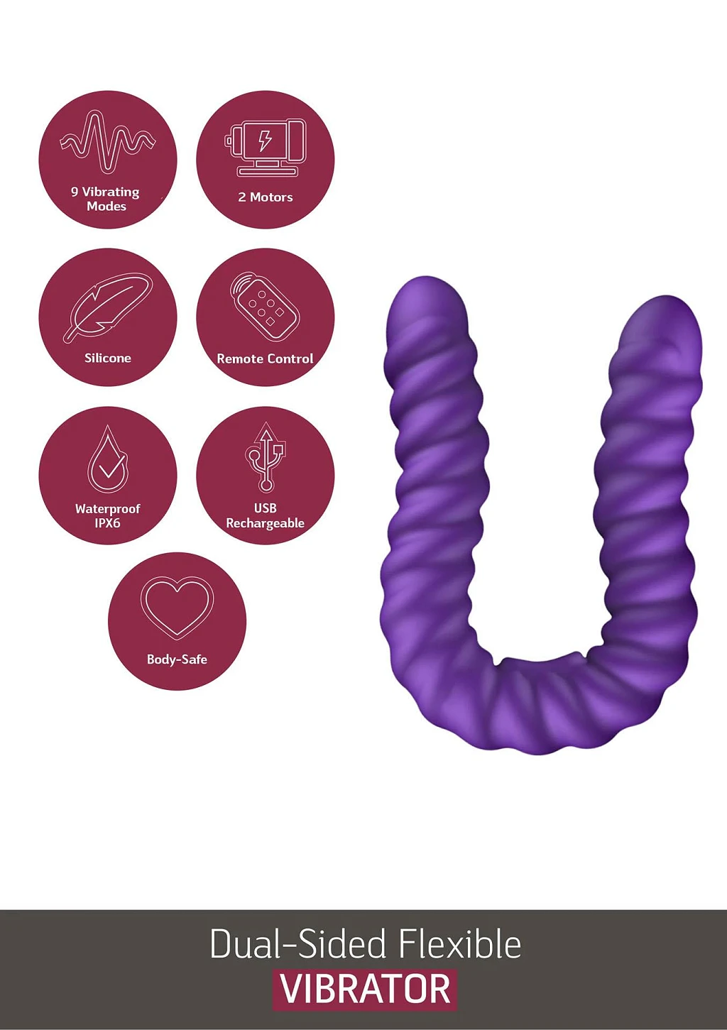 Wibrator dwustronny Flexible – 35 cm, 2 silniki, pilot — zdjęcie 6