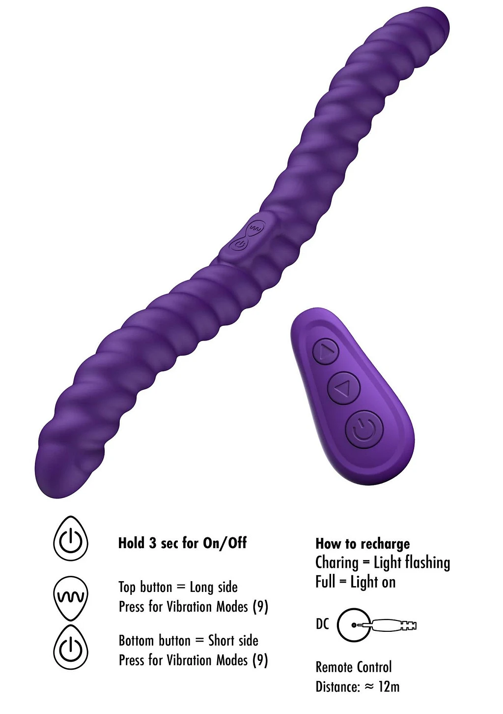 Wibrator dwustronny Flexible – 35 cm, 2 silniki, pilot — zdjęcie 7