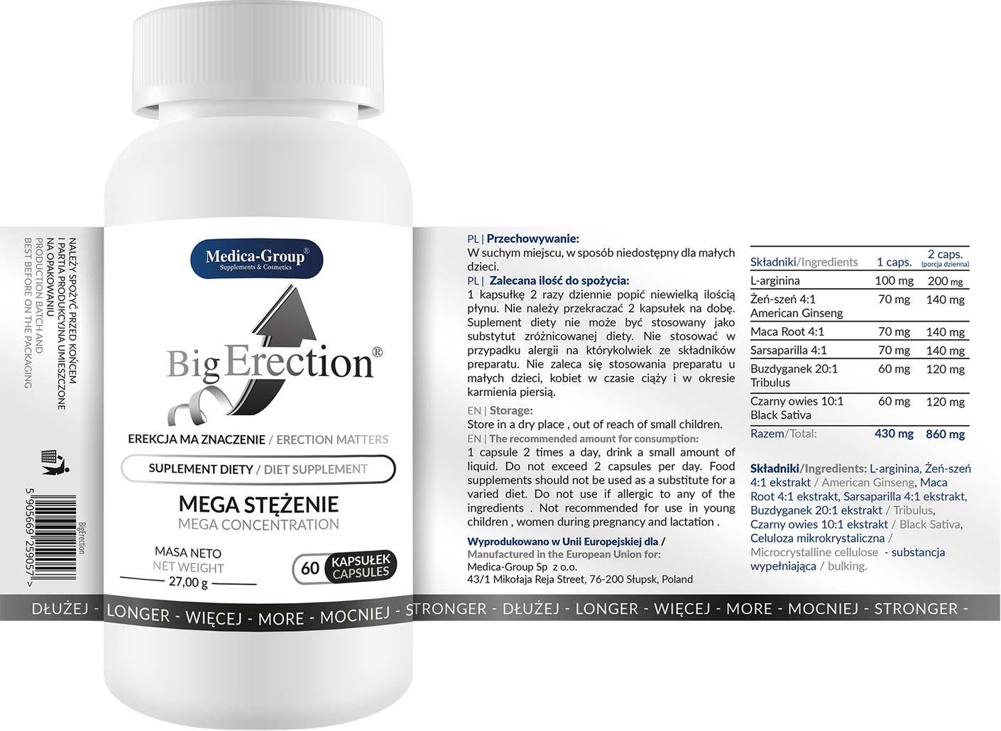 Suplement diety Big Erection - 60 kapsułek z L-argininą — zdjęcie 3