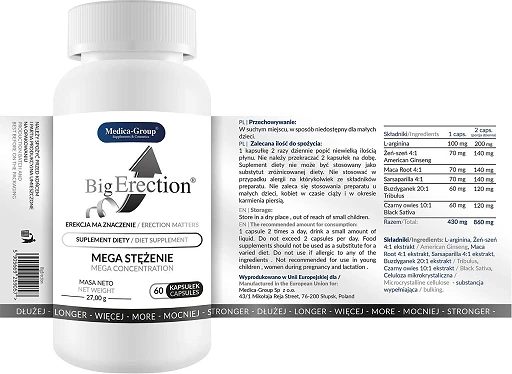Suplement diety Big Erection - 60 kapsułek z L-argininą — zdjęcie 3