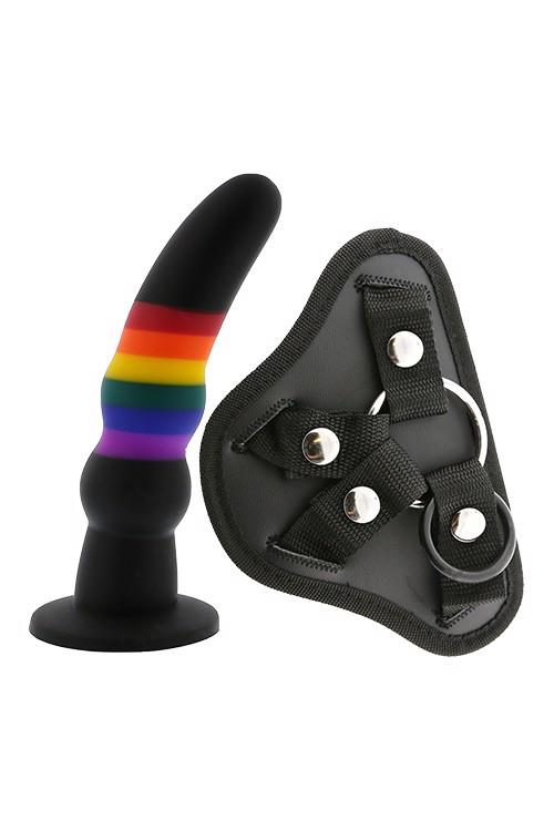 Strap-on Colourful Love - silikonowe dildo 17 cm z uprzężą — zdjęcie 1