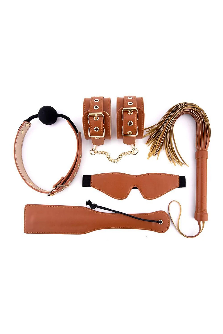 Zestaw BDSM Blaze Elite – koniakowa skóra wegańska