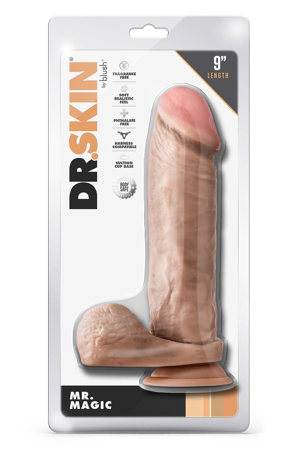 Dildo Mr. Magic 9″ z jądrami – przyssawka, beżowe — zdjęcie 2
