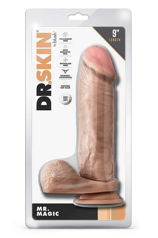 Dildo Mr. Magic 9″ z jądrami – przyssawka, beżowe — zdjęcie 2