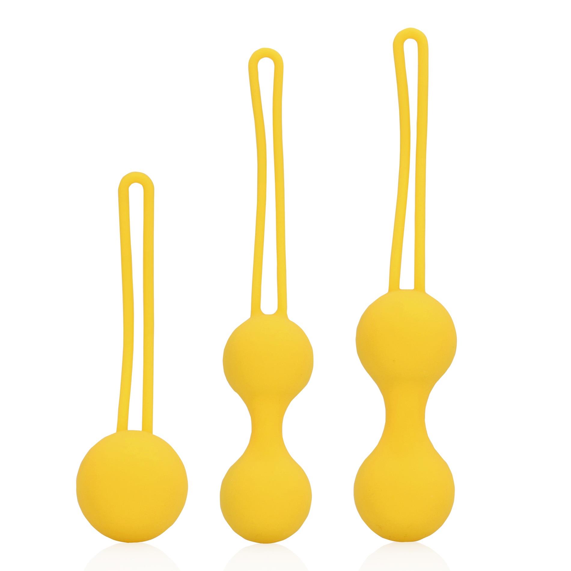 Zestaw kulek gejszy Kegel Ball – żółty, 3 stopnie — zdjęcie 1