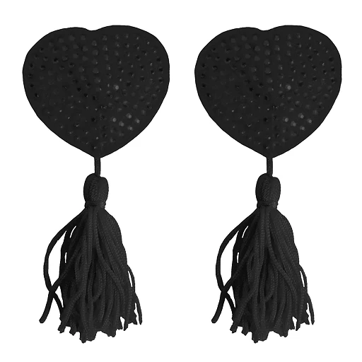 Nasutniki Ouch! Nipple Tassels – czarne serca z frędzlami