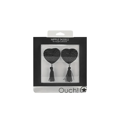 Nasutniki Ouch! Nipple Tassels – czarne serca z frędzlami — zdjęcie 4