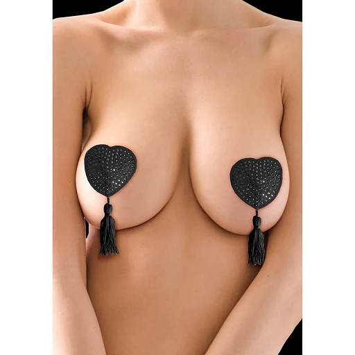 Nasutniki Ouch! Nipple Tassels – czarne serca z frędzlami — zdjęcie 2