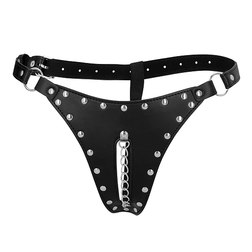 Pas cnoty thong Xtreme – skóra PU, łańcuch, czarny — zdjęcie 4