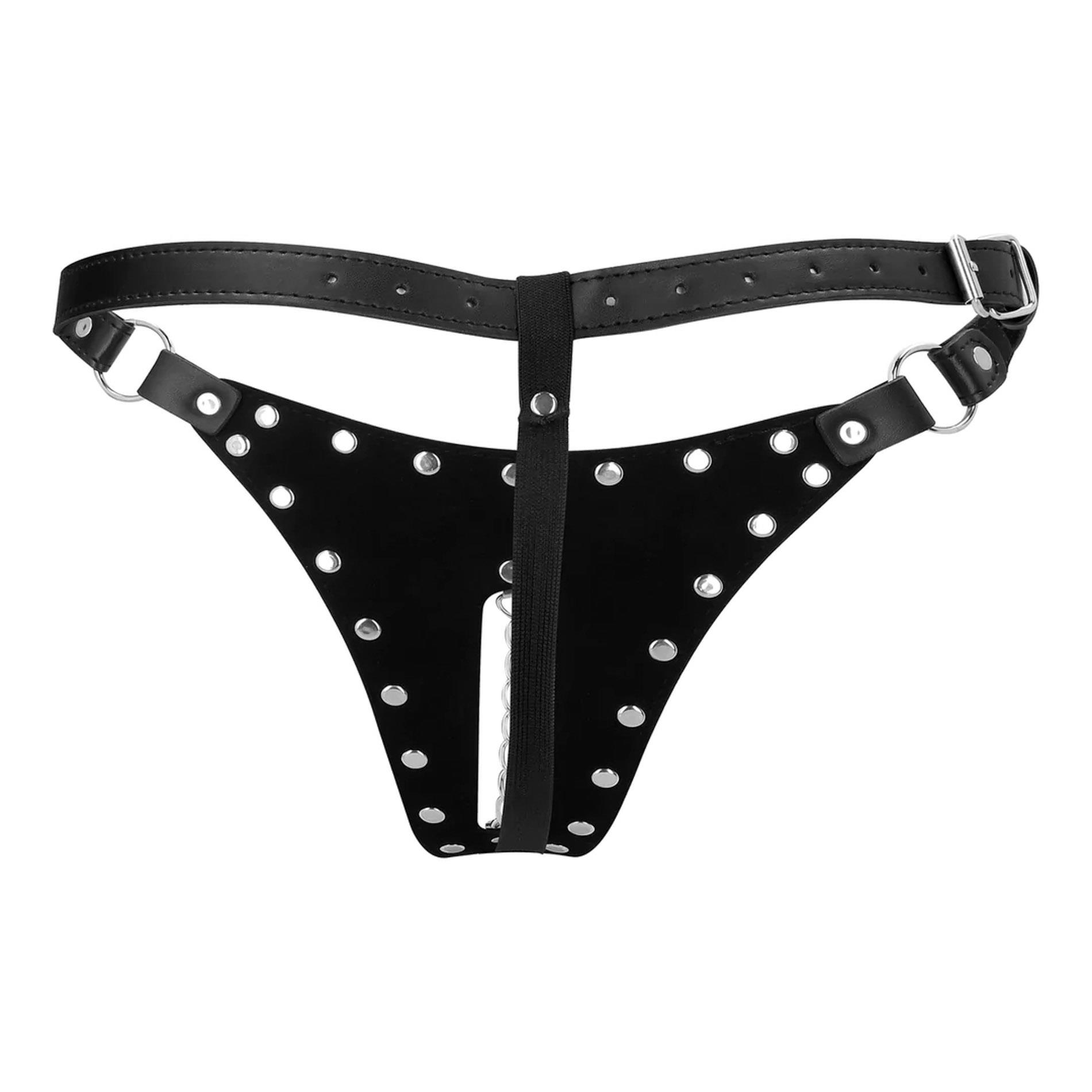 Pas cnoty thong Xtreme – skóra PU, łańcuch, czarny — zdjęcie 5
