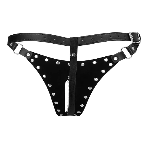 Pas cnoty thong Xtreme – skóra PU, łańcuch, czarny — zdjęcie 5