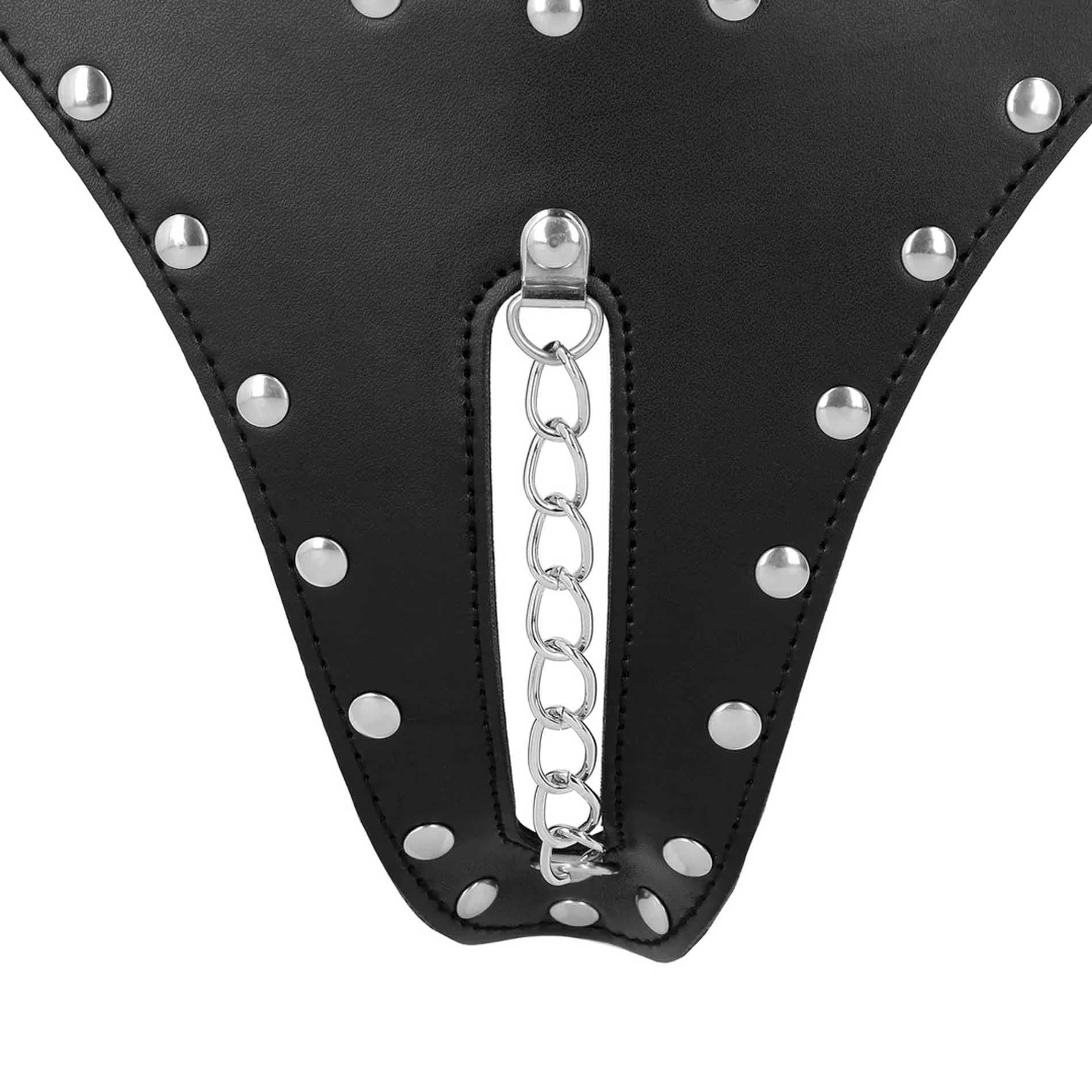 Pas cnoty thong Xtreme – skóra PU, łańcuch, czarny — zdjęcie 6