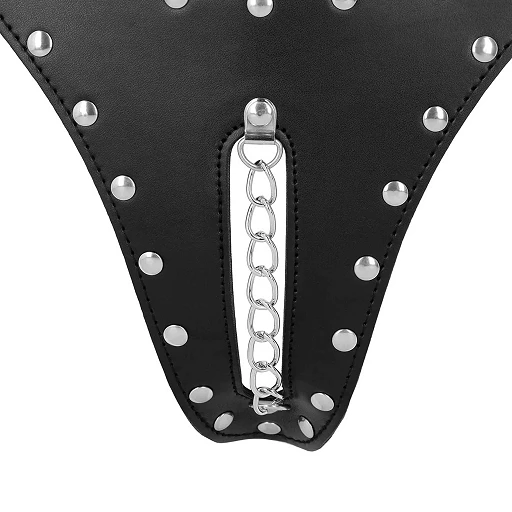 Pas cnoty thong Xtreme – skóra PU, łańcuch, czarny — zdjęcie 6