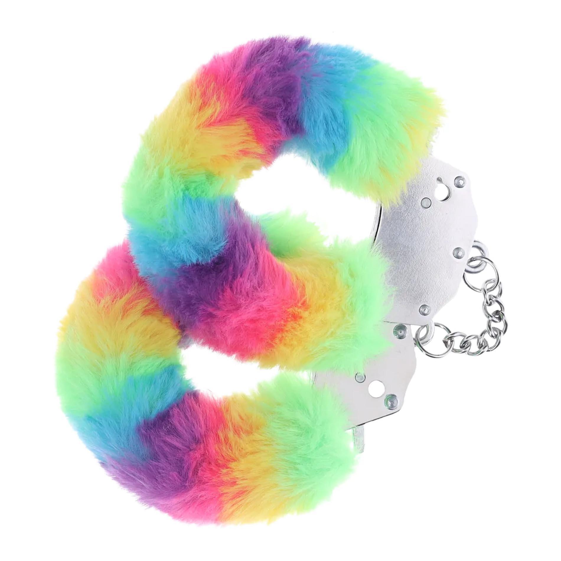 Kajdanki Ouch! Heavy-Duty Fluffy - puszyste, tęczowe — zdjęcie 1