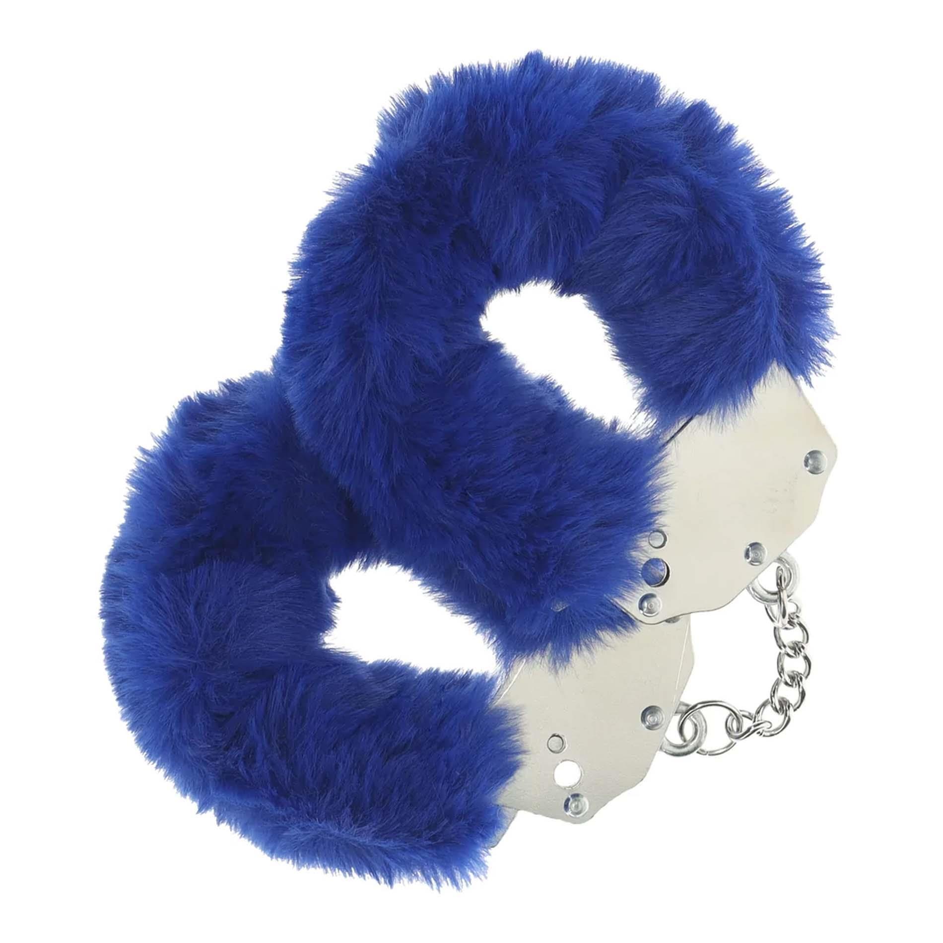 Kajdanki Ouch! Heavy Duty Fluffy – granatowe, z kluczykiem — zdjęcie 1