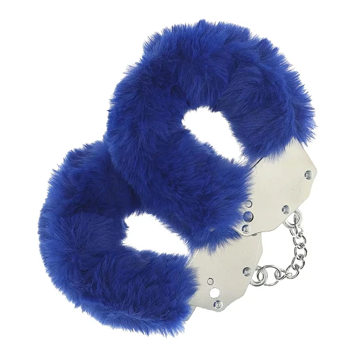 Kajdanki Ouch! Heavy Duty Fluffy – granatowe, z kluczykiem