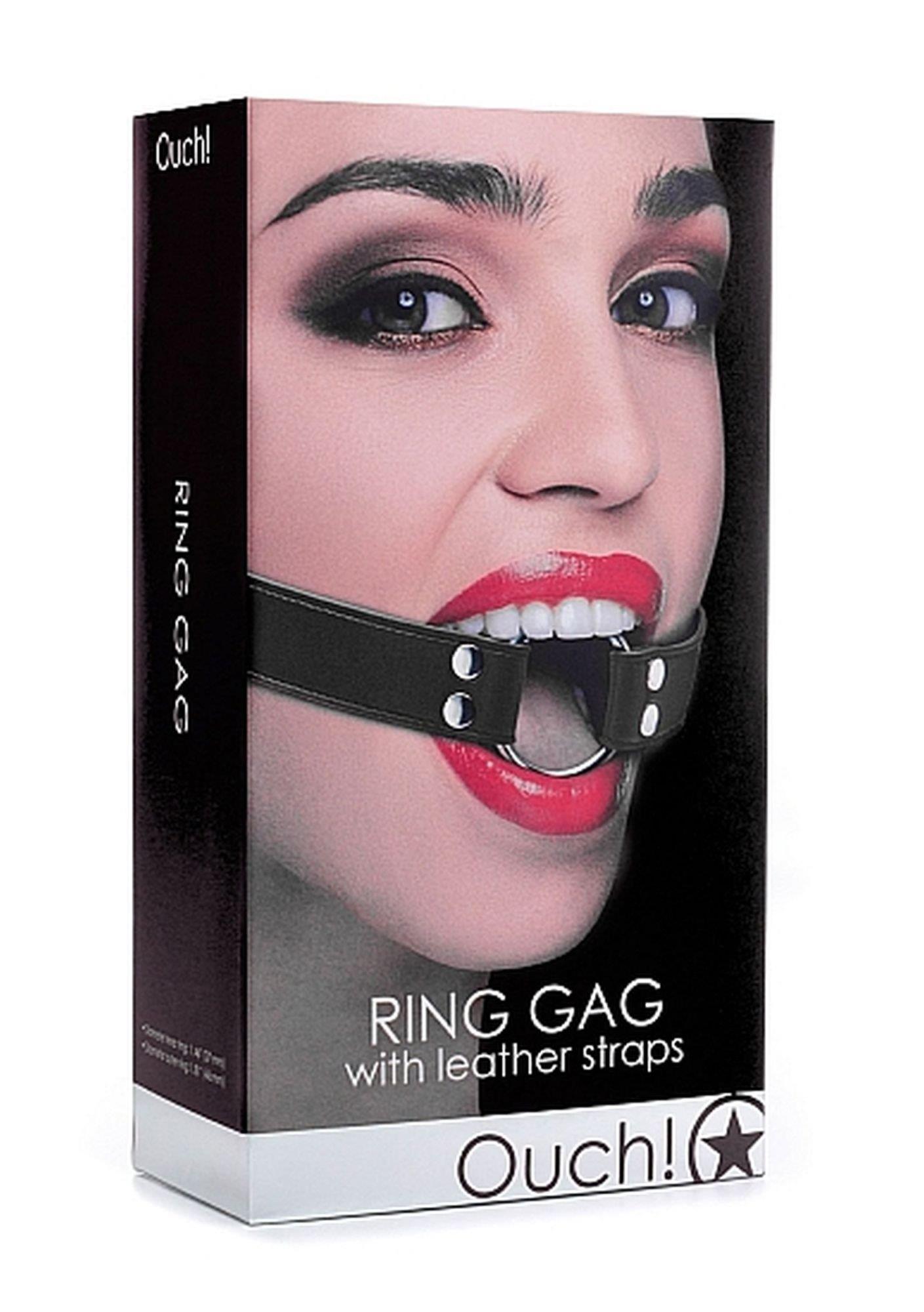 Knebel ring gag – skórzane paski, czarny — zdjęcie 2