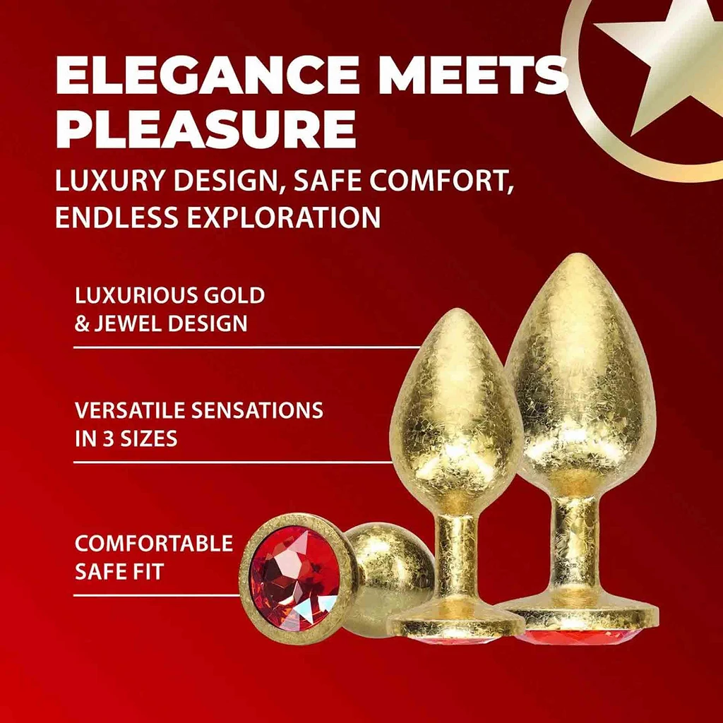 Metalowe korki analne Milan Collection – złote, 3 szt. — zdjęcie 5