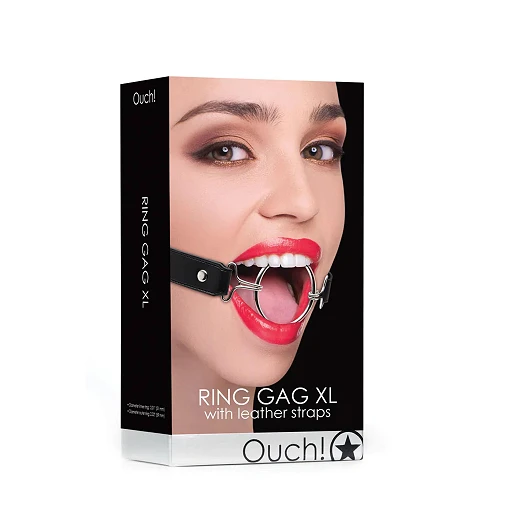 Knebel ring gag XL – skórzane paski, regulowany — zdjęcie 2