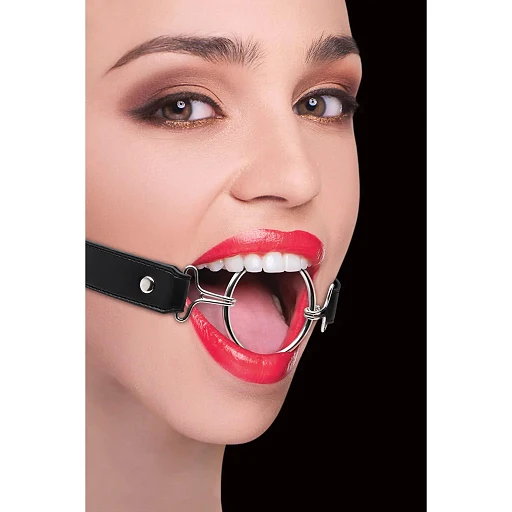 Knebel ring gag XL – skórzane paski, regulowany — zdjęcie 3