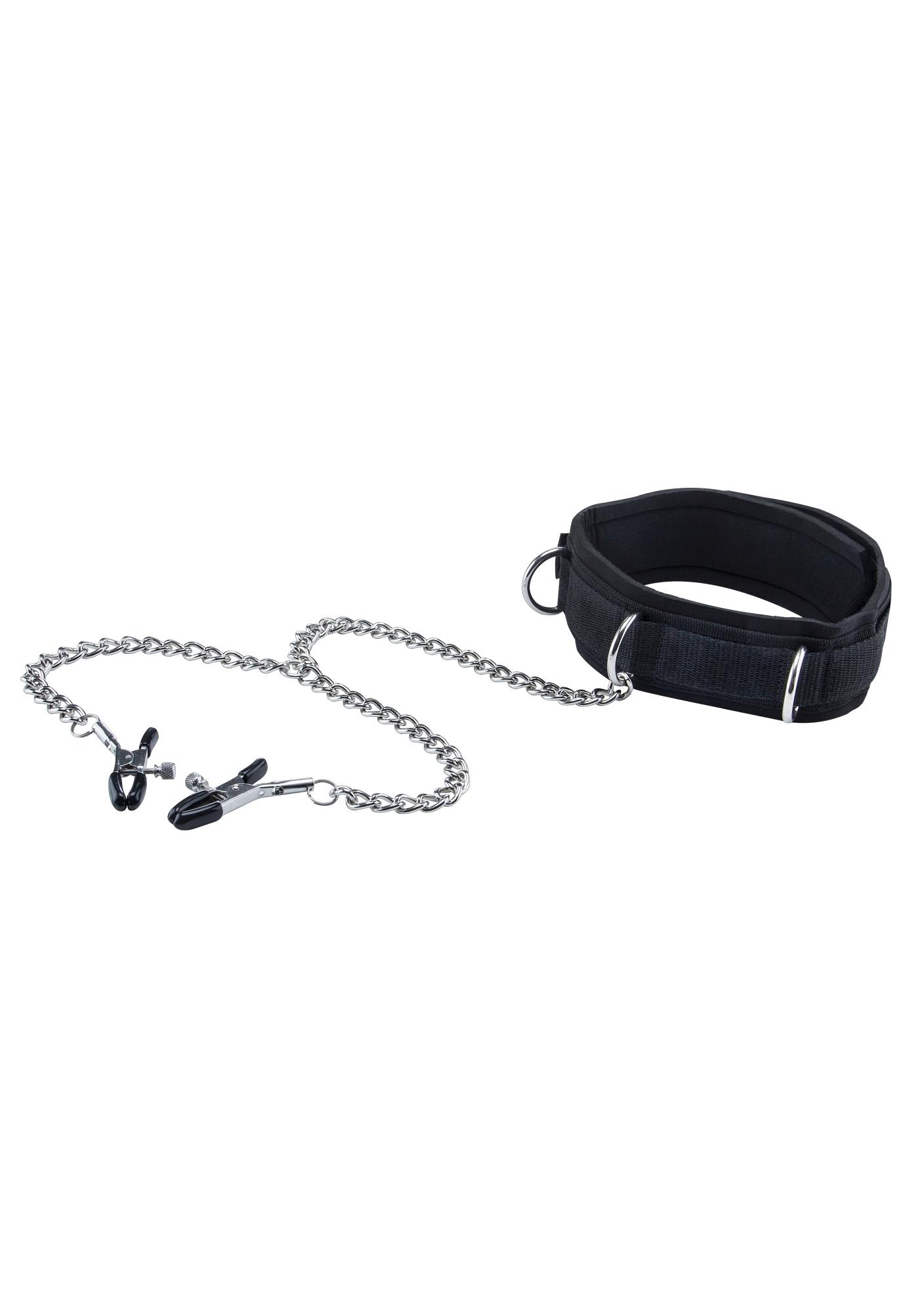 Obroża Ouch! Black & White z zaciskami na sutki – regulowana — zdjęcie 1