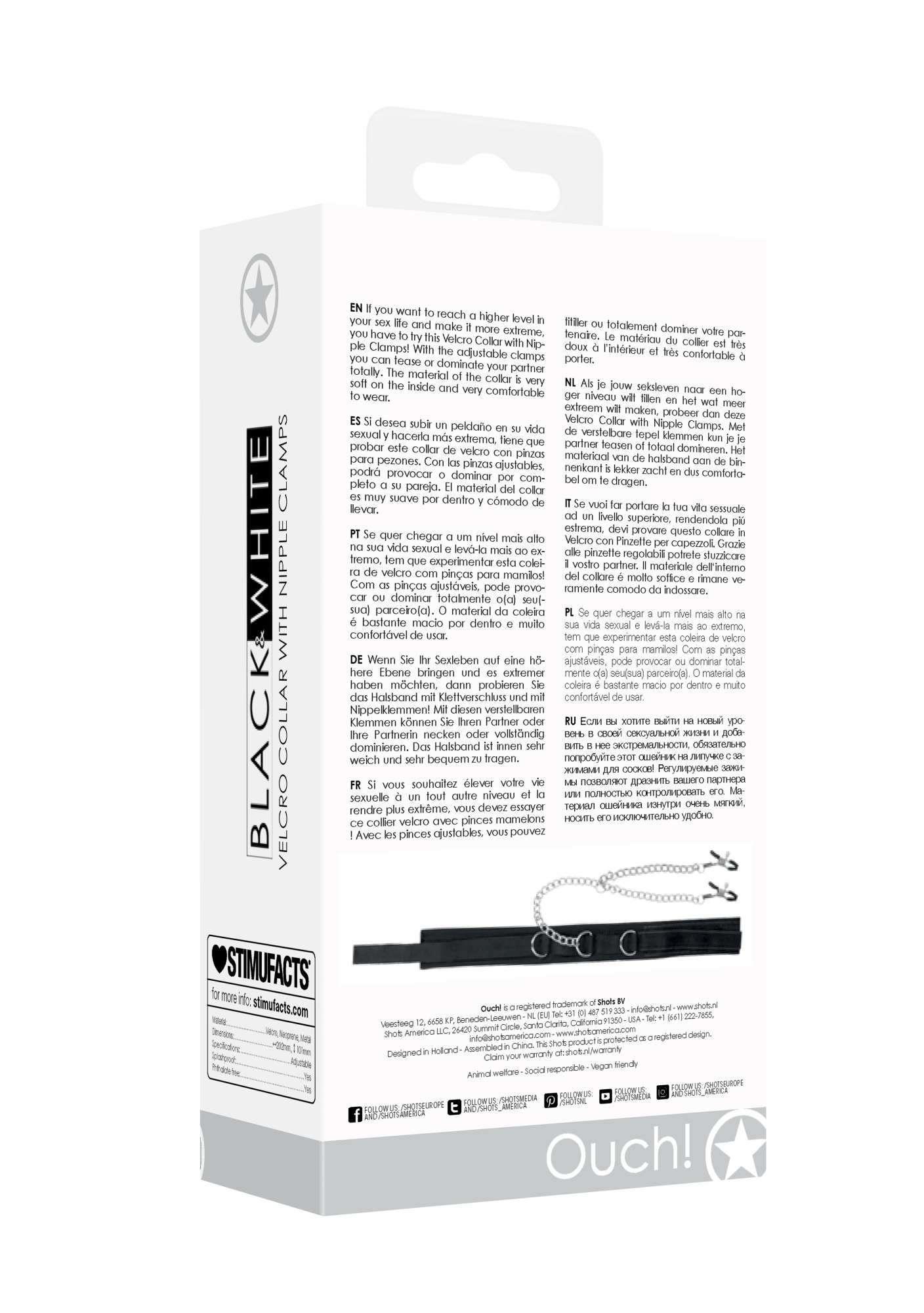 Obroża Ouch! Black & White z zaciskami na sutki – regulowana — zdjęcie 6