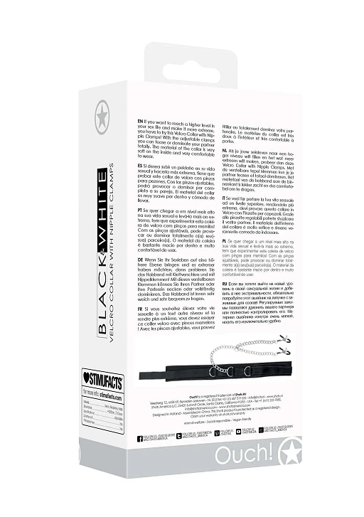 Obroża Ouch! Black & White z zaciskami na sutki – regulowana — zdjęcie 6