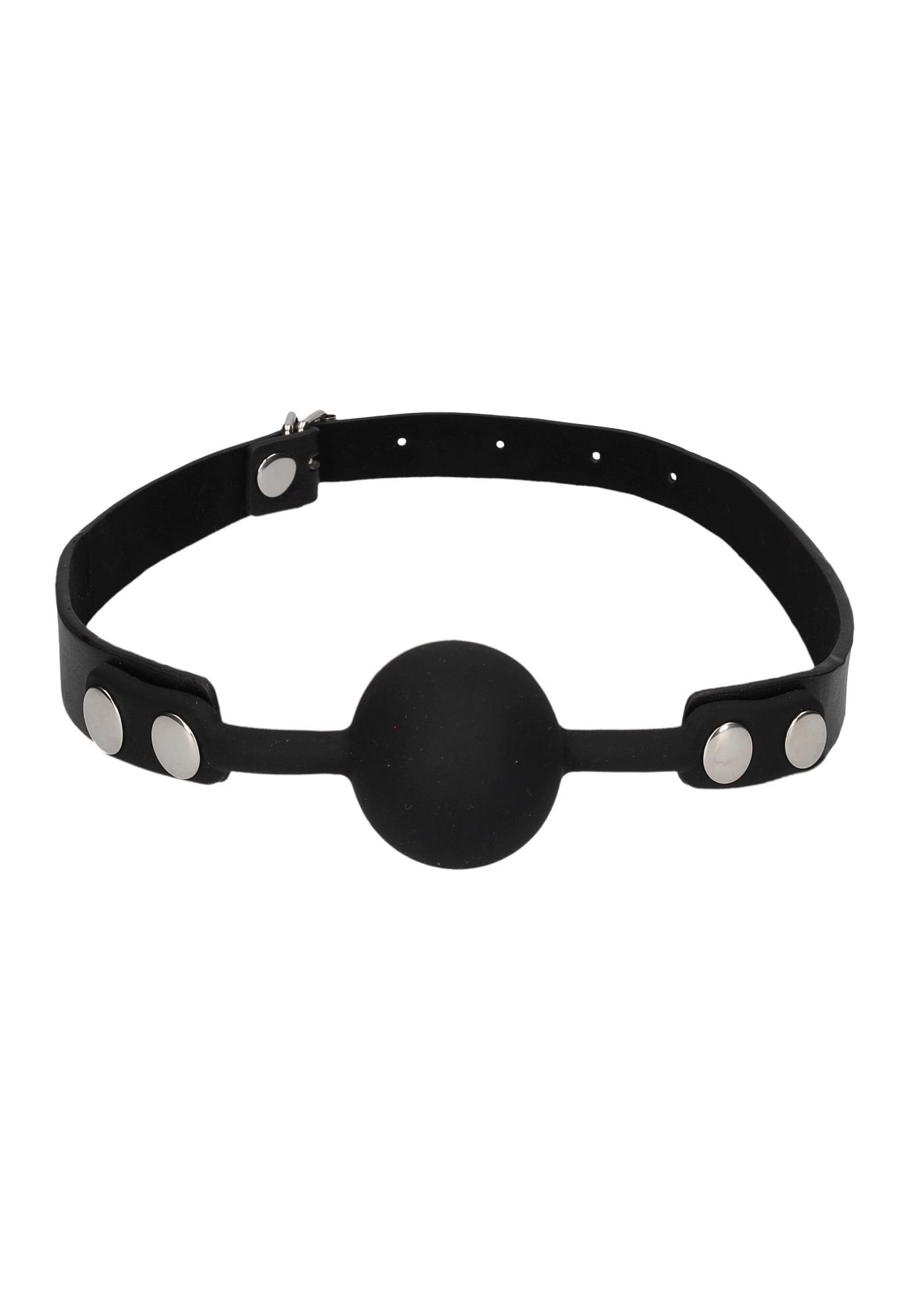Knebel kulka Silicone Ball Gag – skórzane paski, regulacja — zdjęcie 2
