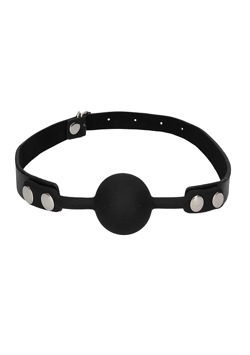 Knebel kulka Silicone Ball Gag – skórzane paski, regulacja — zdjęcie 2
