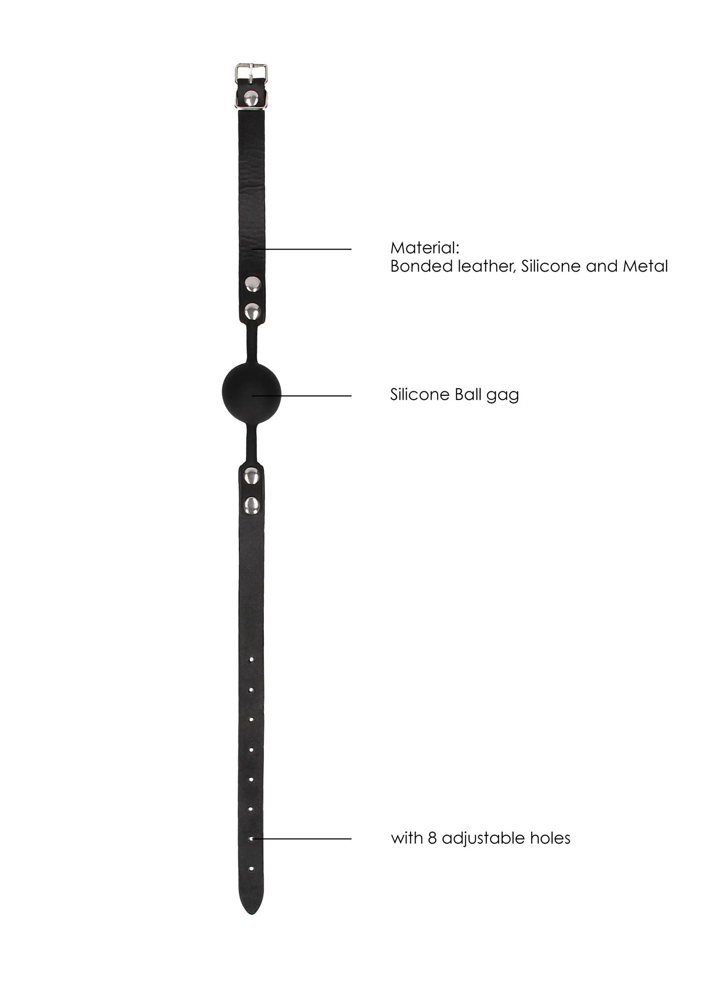 Knebel kulka Silicone Ball Gag – skórzane paski, regulacja — zdjęcie 5