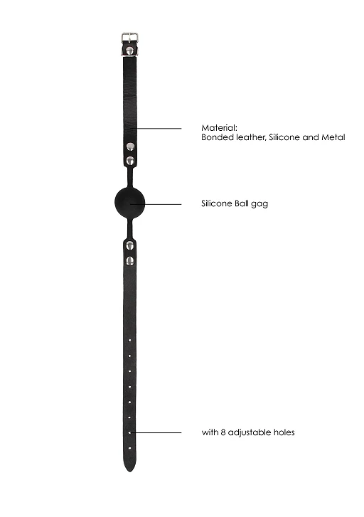 Knebel kulka Silicone Ball Gag – skórzane paski, regulacja — zdjęcie 5