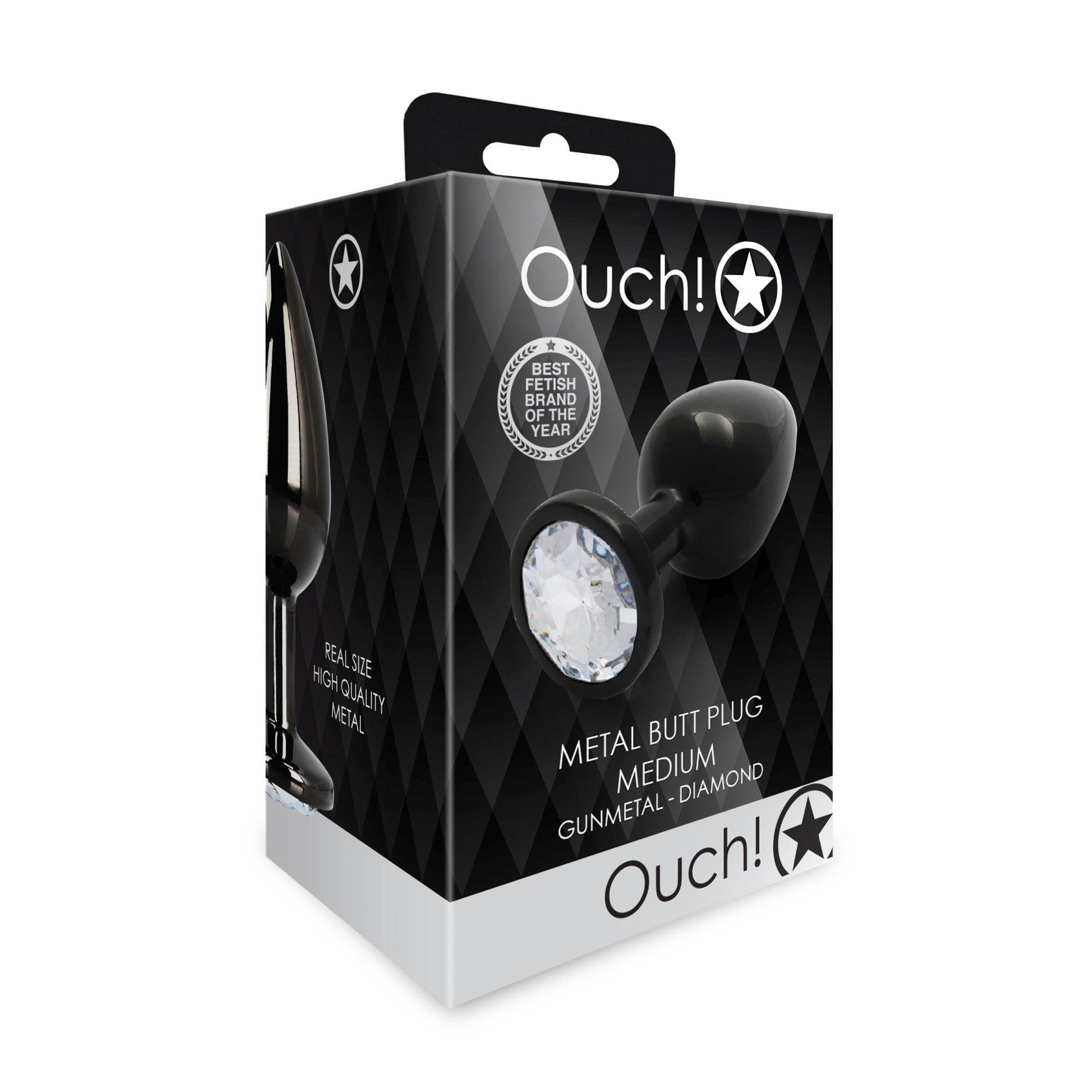 Korek analny Ouch! Round Gem Medium – metal, kryształ — zdjęcie 3