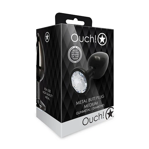 Korek analny Ouch! Round Gem Medium – metal, kryształ — zdjęcie 3