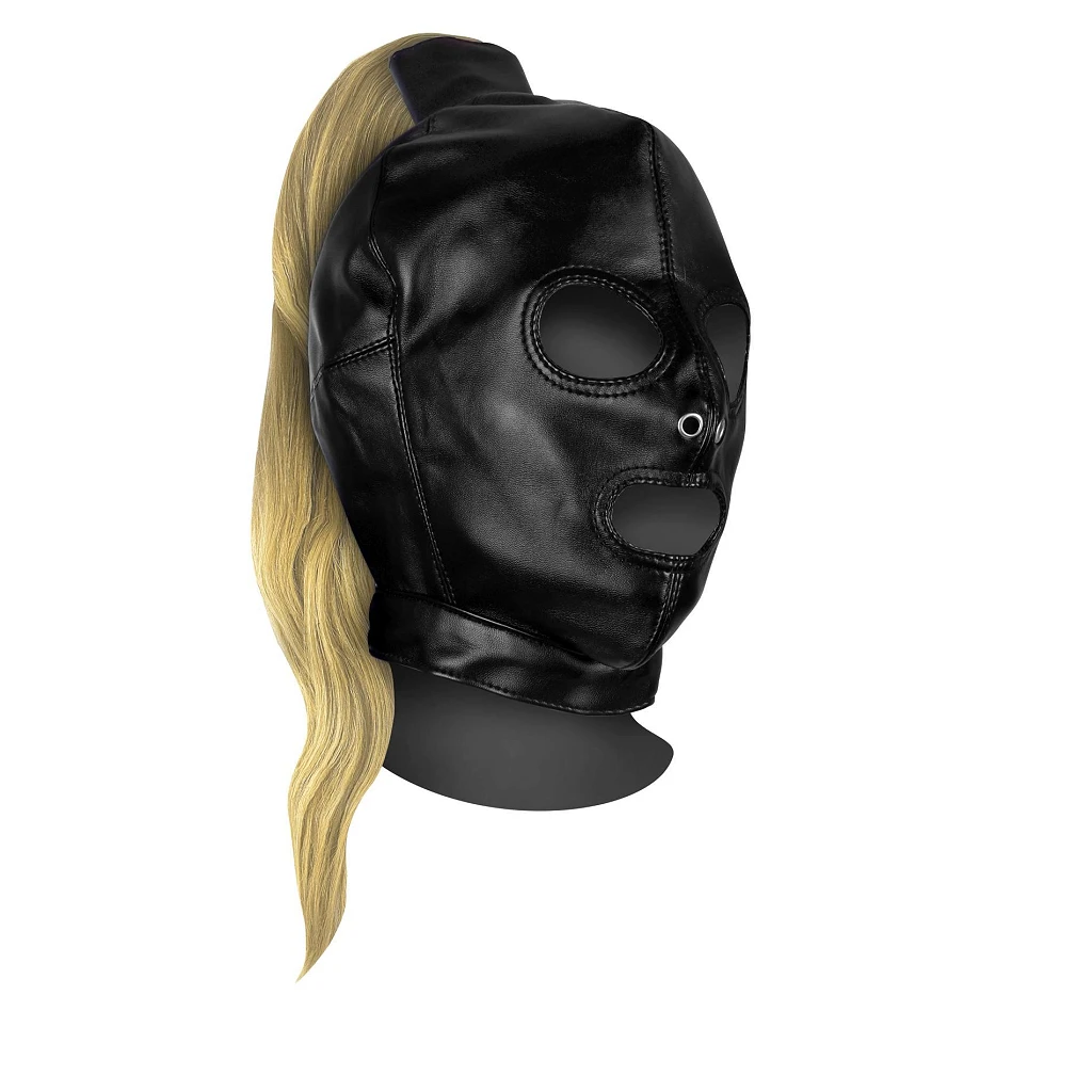 Maska z kucykiem – czarna z blond doczepem, regulowana