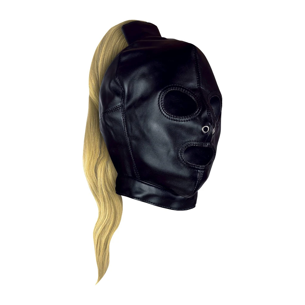 Maska z kucykiem – czarna z blond doczepem, regulowana — zdjęcie 9