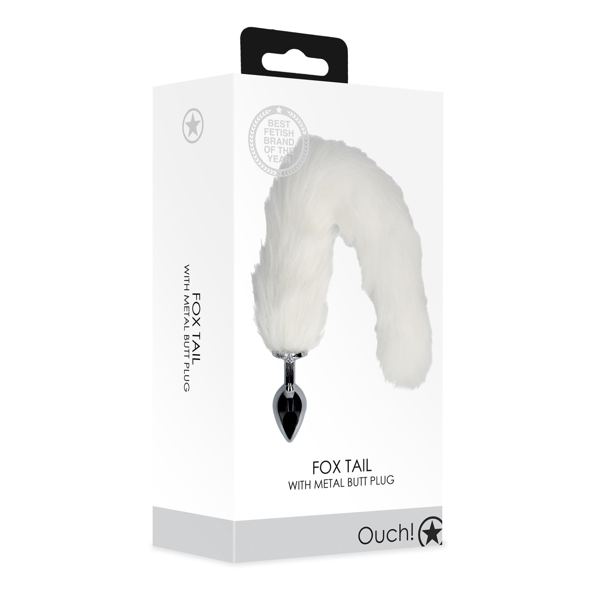 Korek analny Ouch! Fox Tail – biały puszysty ogon, aluminium — zdjęcie 4